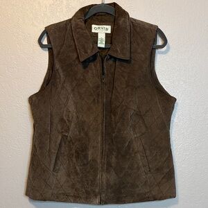 Women’s quilted suede leather brown Orvis vest size L
